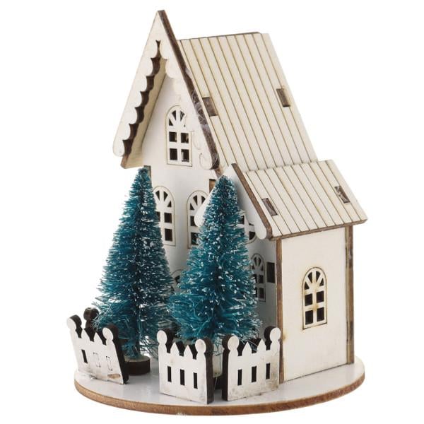 Ночник декоративный новогодний Дом с елками и подсветкой