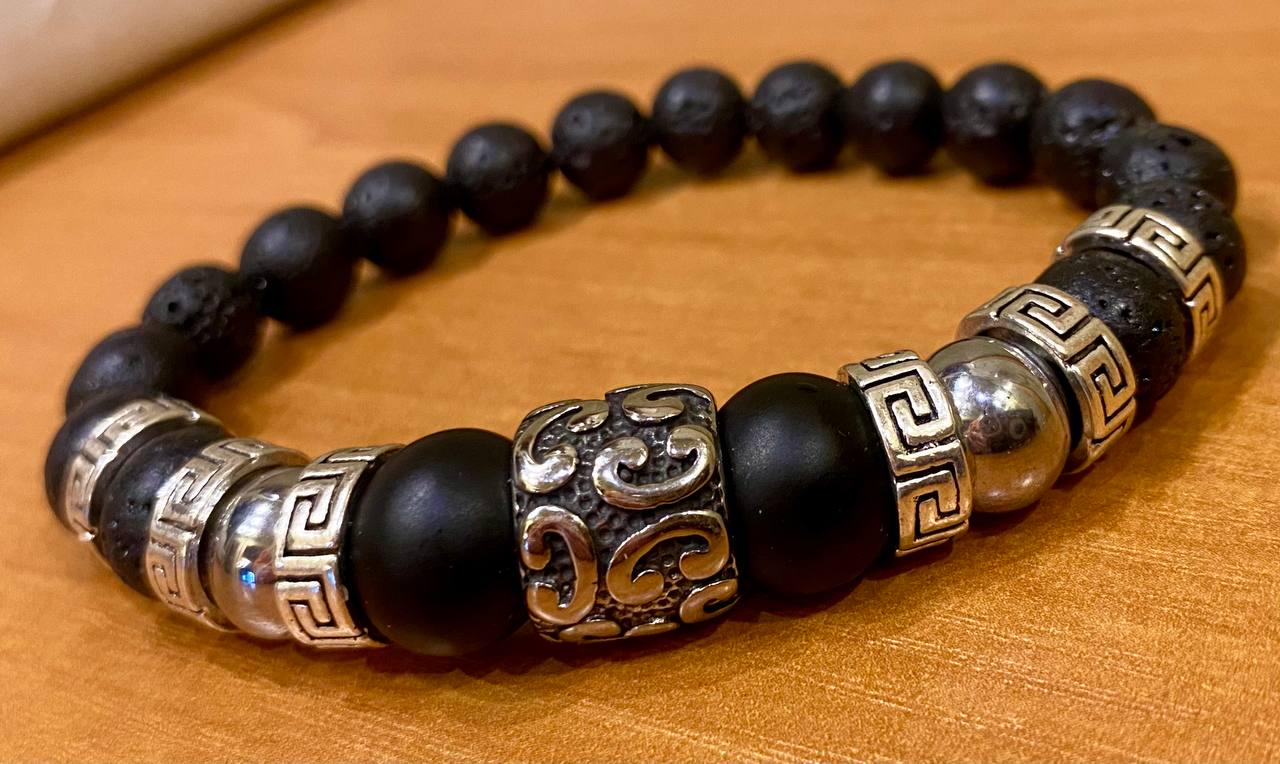 Браслет LITAURS из натурального камня гематит лавовый/оникс металлические вставки М 15-17 см (241202) - фото 5 Браслет LITAURS из натурального камня гематит лавовый/оникс металлические вставки М 15-17 см (241202) - фото 5