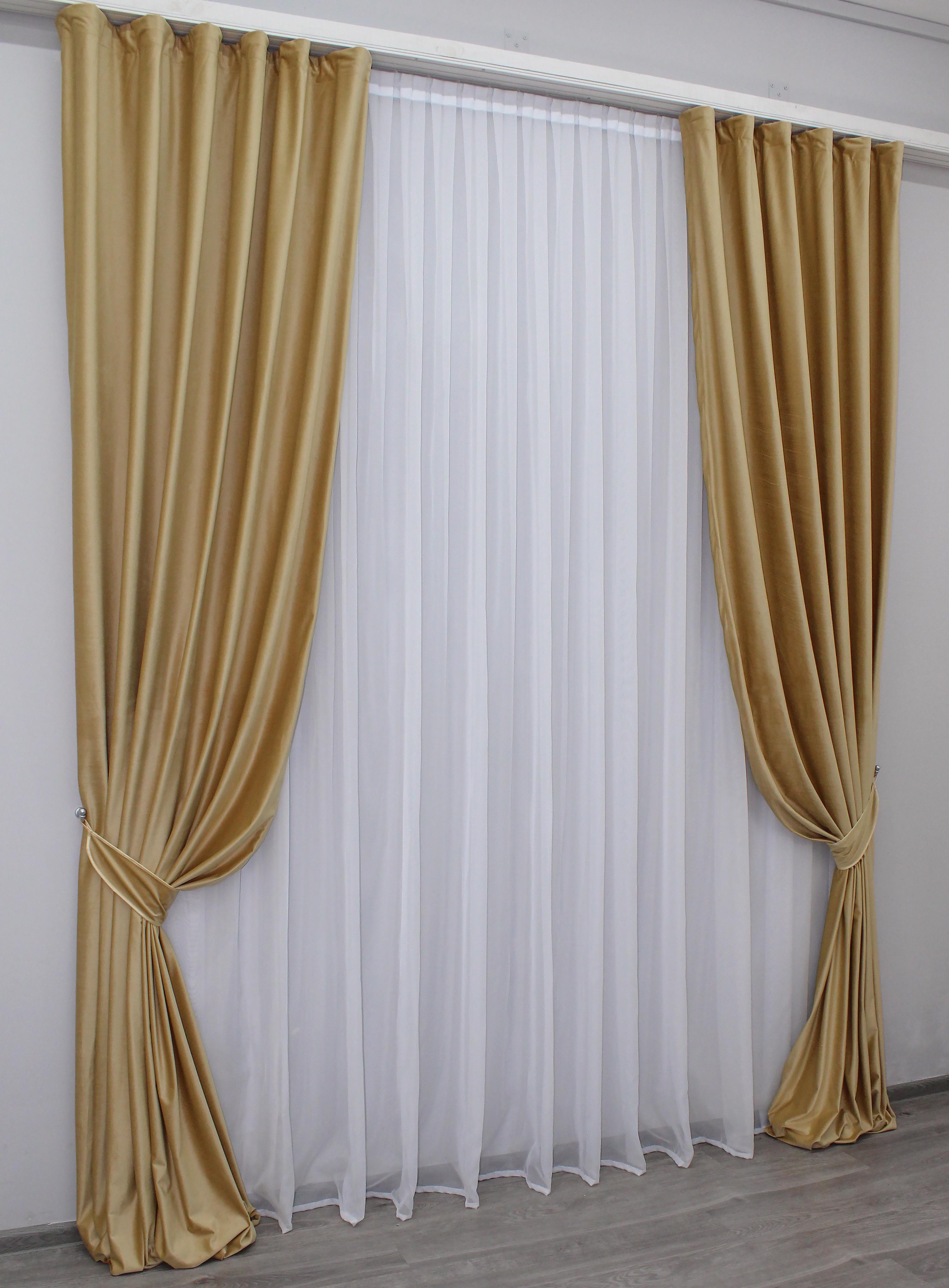 Комплект штор VR-Textil № 1038ш бархат 100х285 см 2 шт. Золотистый (31-798) - фото 2 Комплект штор VR-Textil № 1038ш бархат 100х285 см 2 шт. Золотистый (31-798) - фото 2