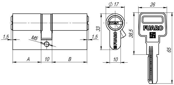 Цилиндровый механизм Fuaro R600/70 мм CP 5 ключей Хром - фото 2