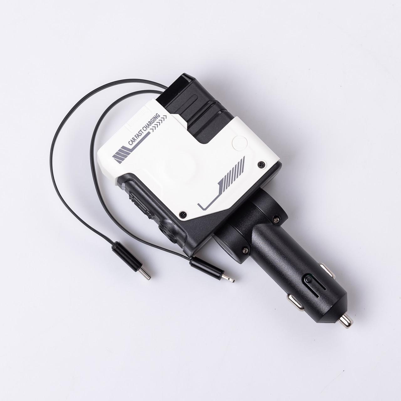 Зарядний пристрій автомобільний Mecha з висувними кабелями та портами USB/Type-C Білий (6833) - фото 1 Зарядний пристрій автомобільний Mecha з висувними кабелями та портами USB/Type-C Білий (6833) - фото 1