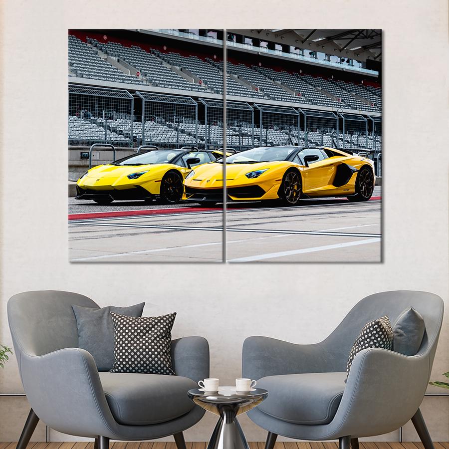Картина Автомобиль Жёлтые авто Lamborghini Aventador 165x122 см (A1218-2)