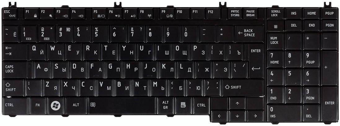Клавиатура для ноутбука Toshiba Satellite A500 L350 L500 L505 F501 P200 P300 P500 Black Glossy