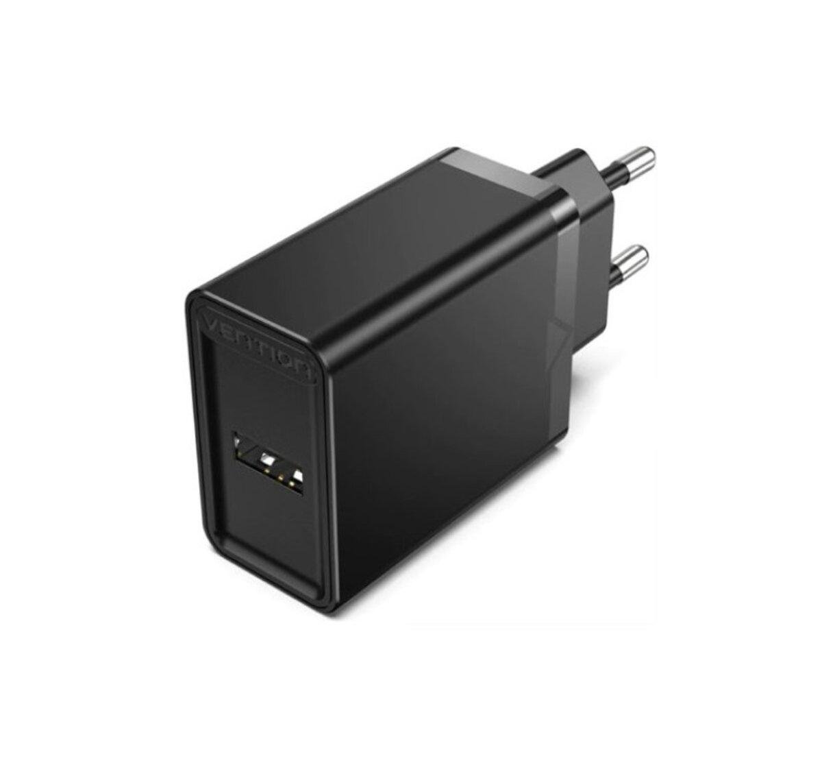 Мережевий зарядний пристрій Vention 1-port USB Wall Charger 12 Вт EU-Plug Black (FAAB0-EU) - фото 1