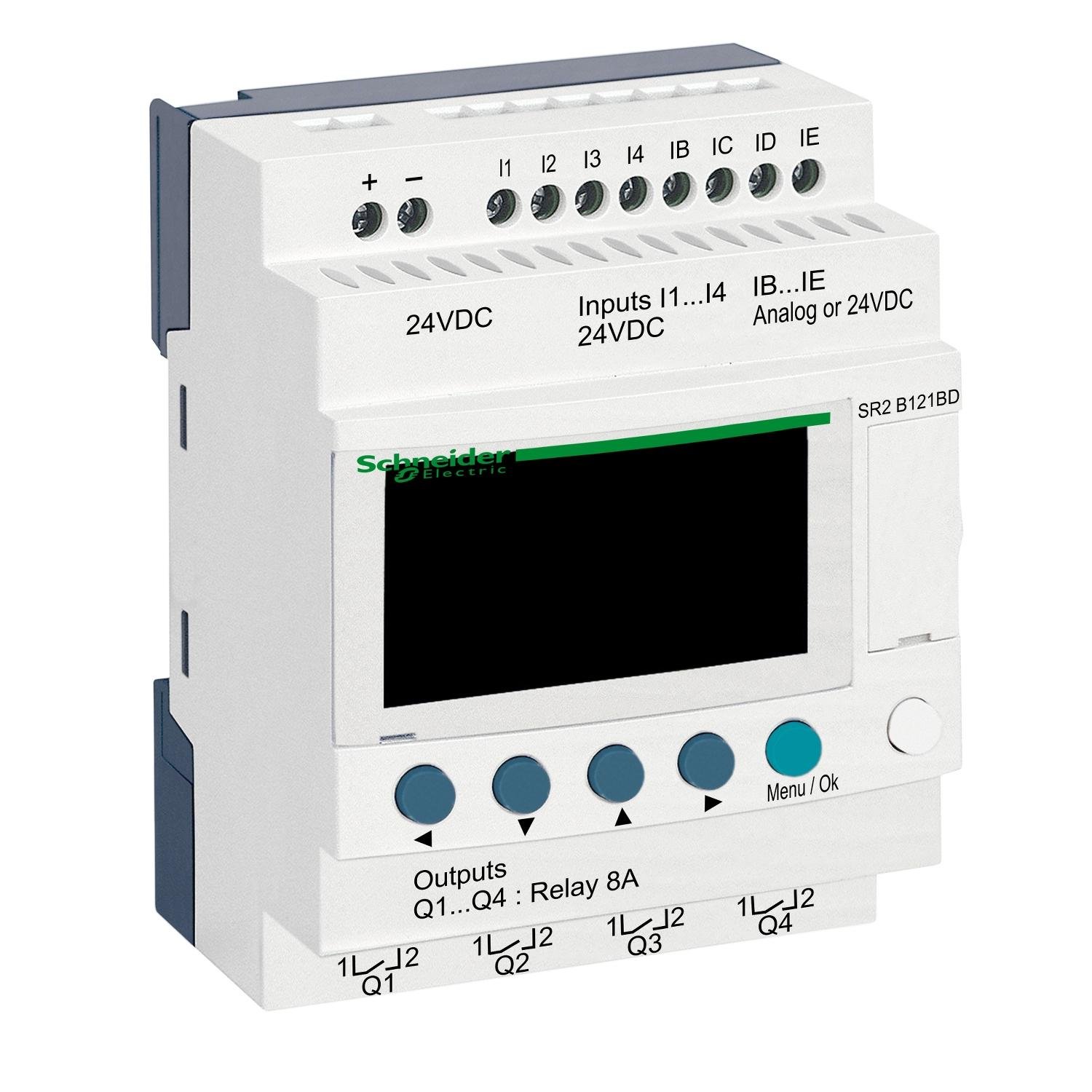 Реле интеллектуальное Schneider Electric Zelio Logic 12 входов/выходов 24V DC с дисплеем и часами (SR2B121BD)