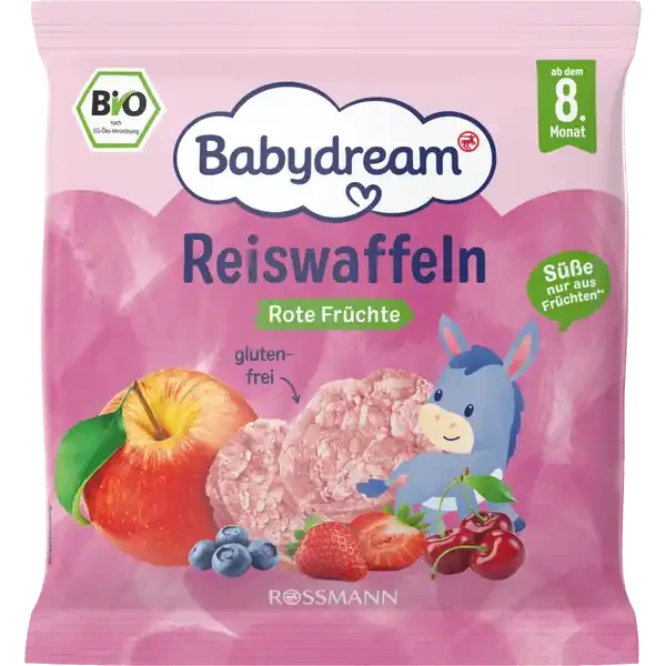 Дитячі рисові коржики Babydream зі смаком чорниці/полуниці та вишні для дітей з 8 місяців 35 г (2767420508)