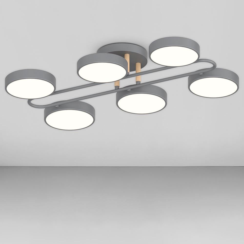 Люстра стельова світлодіодна Light House SRS-20257-6 Сірий/Дерево