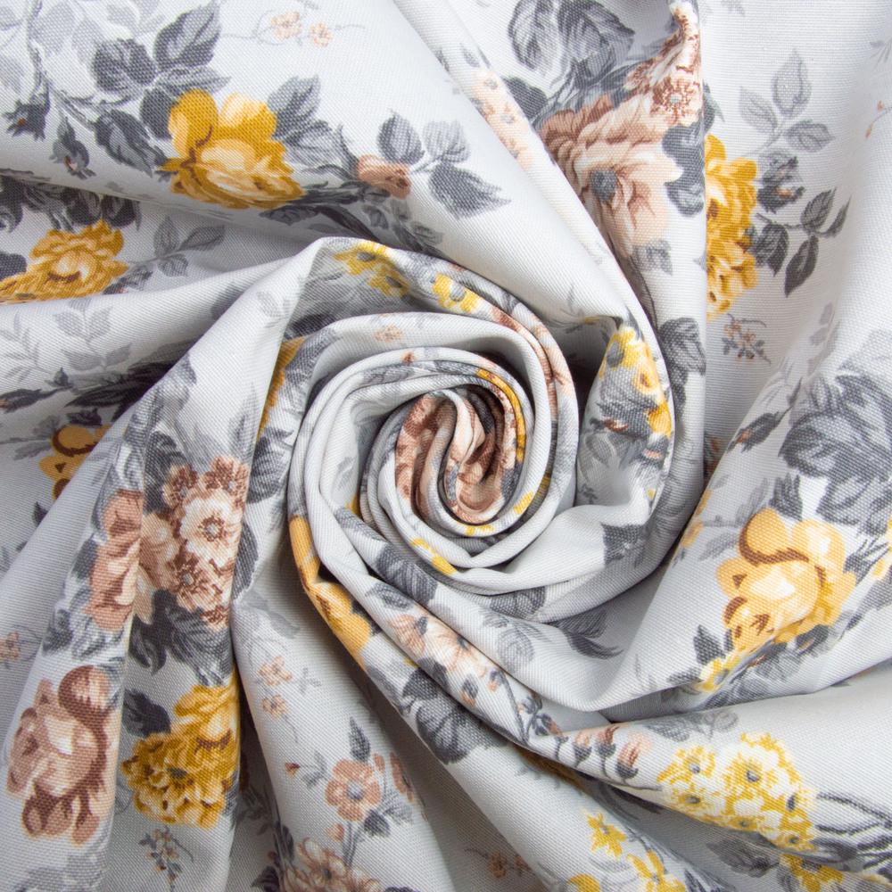 Тканина декоративна бавовна Квіти V-003 з водовідштовхувальним просоченням Сірий (2361623553)