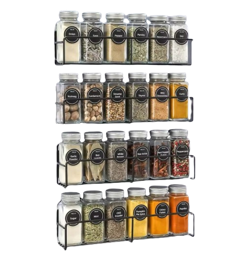 Набор из 4 полок для специй магнитный металлический Черный