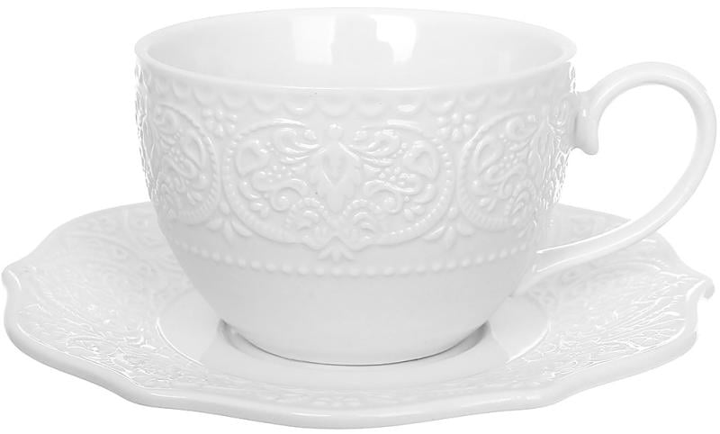 Чайный фарфоровый сервиз Dentelle Blanche 4 чашки с блюдцами 260 мл