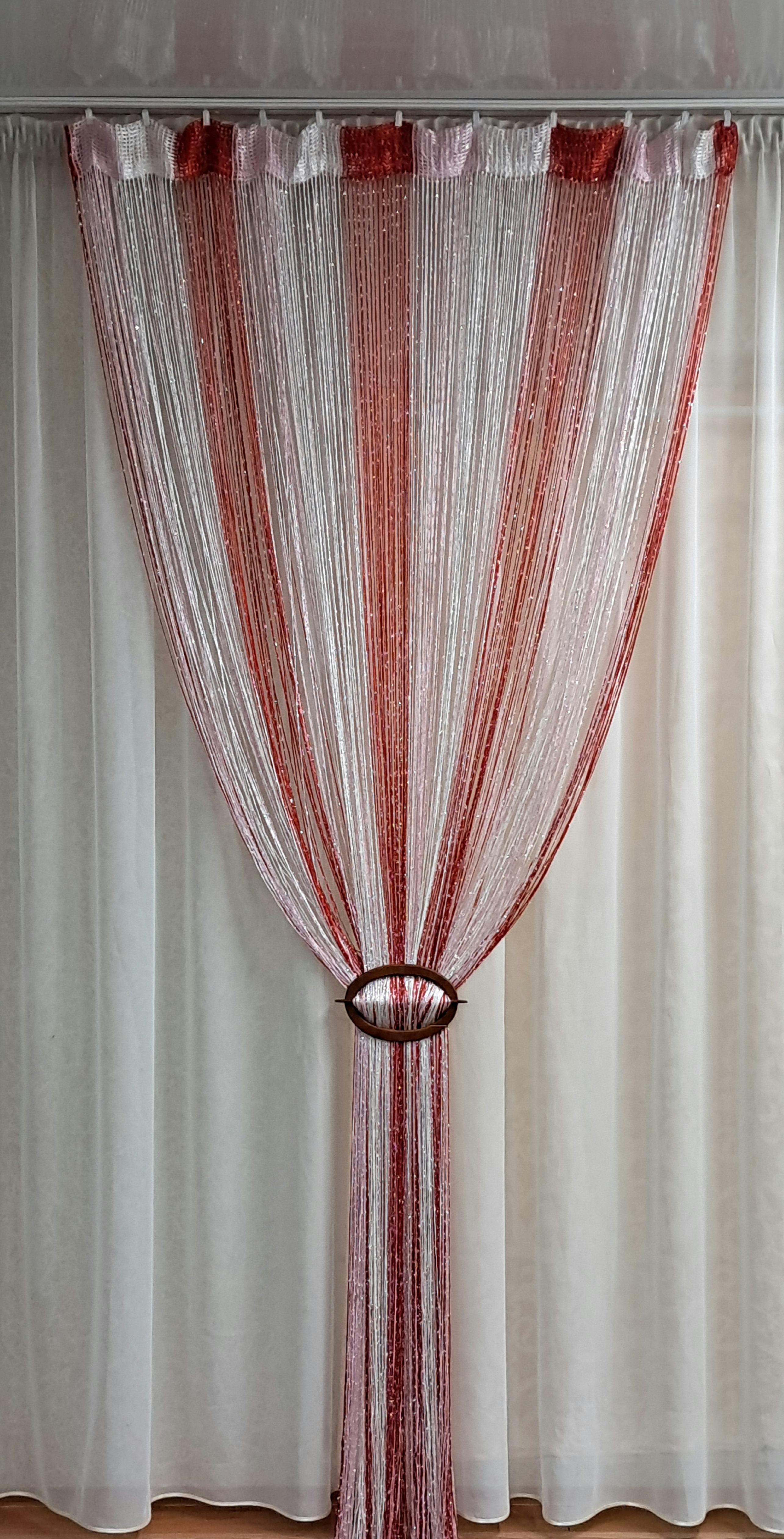 Шторы-нити с люрексом 300х300 см Белый/Розовый/Красный