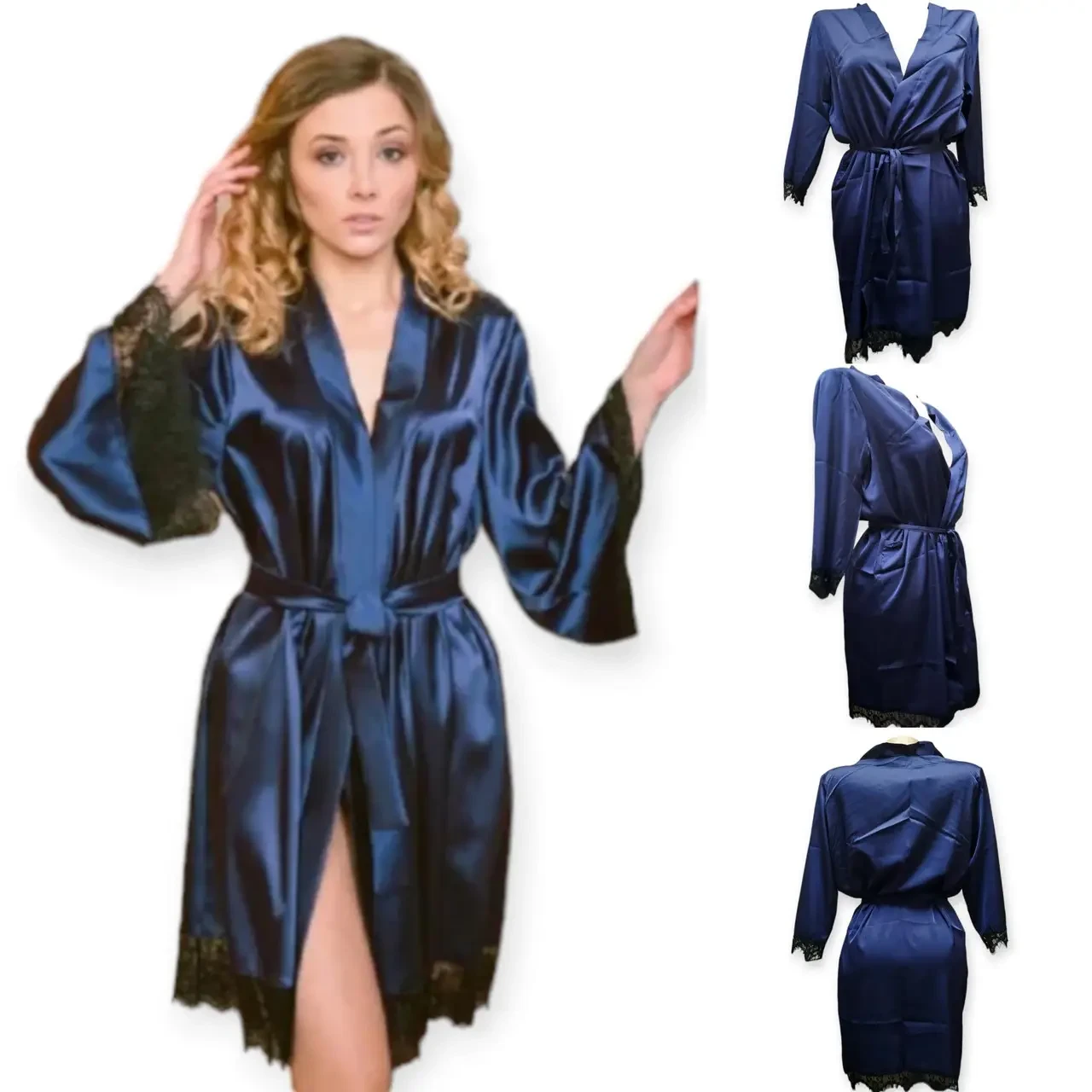 Халат женский шелковый M Синий (2000284390) - фото 5 Халат женский шелковый M Синий (2000284390) - фото 5