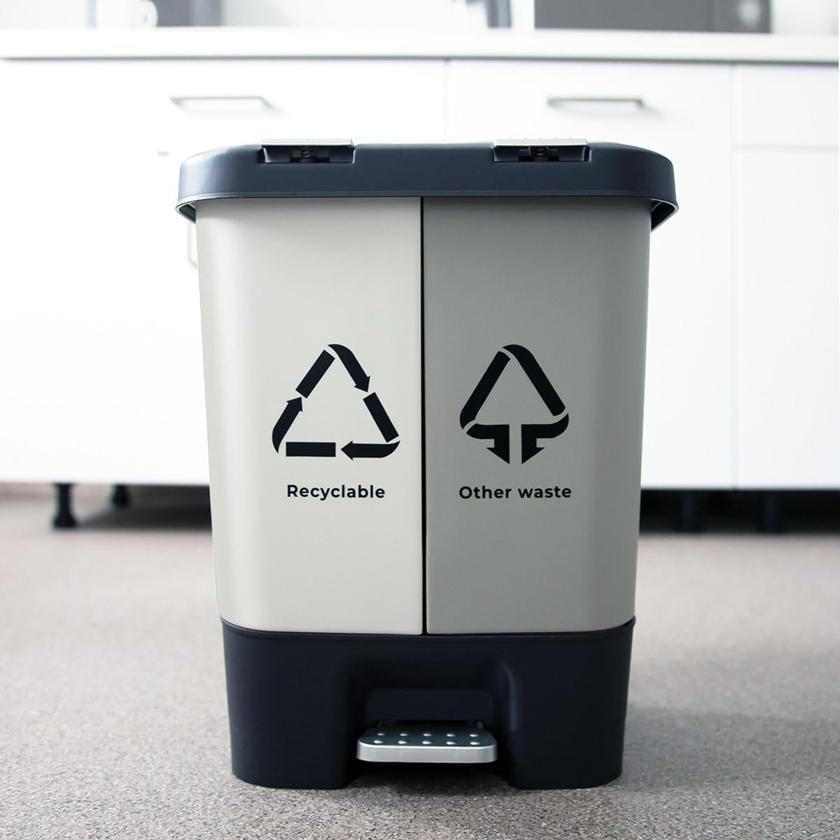 Ведро для сортировки мусора с крышкой и педалью BIN-05 10/10 л Light Gray/Gray