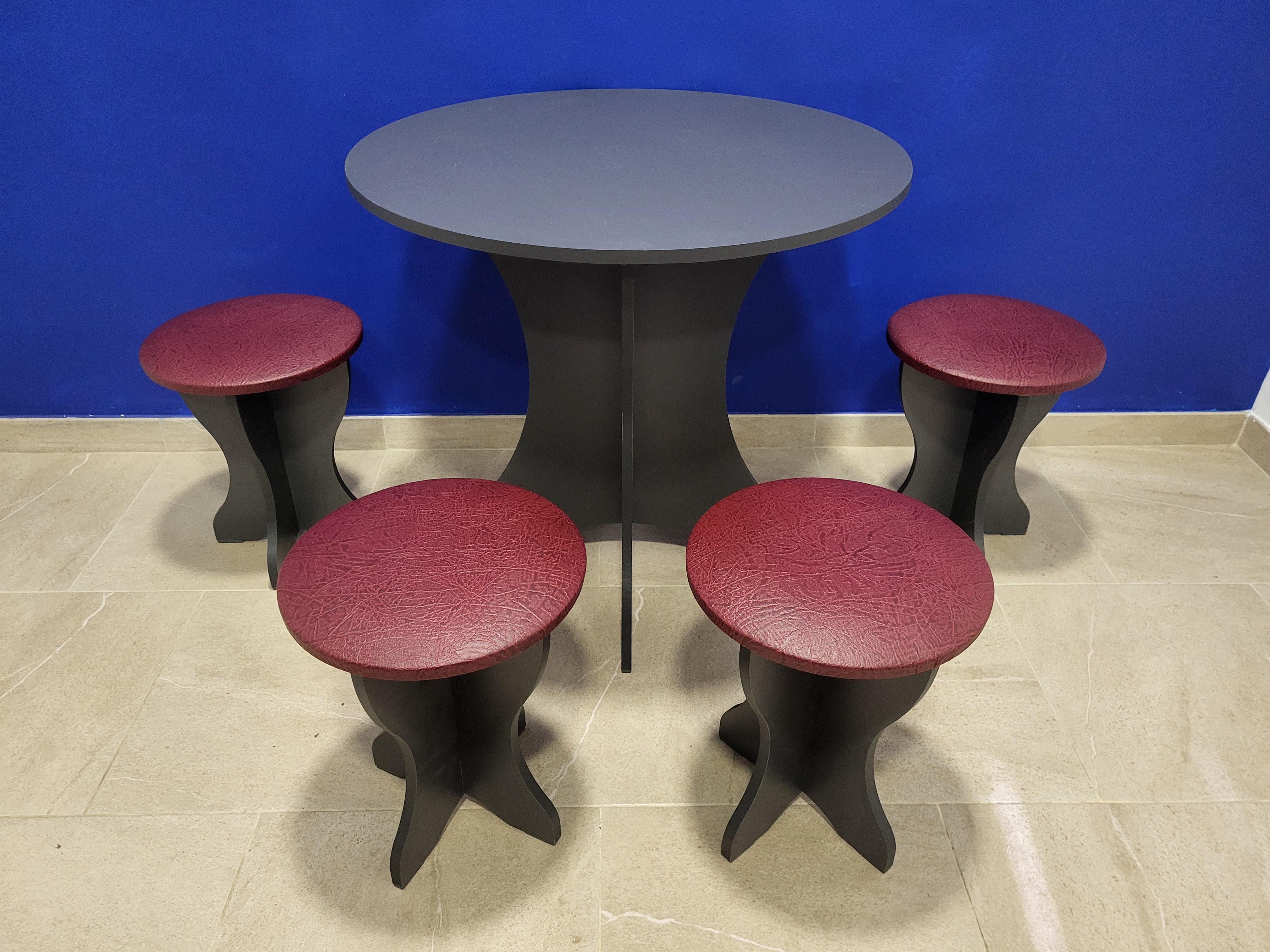 Стол круглый и 4 табурета Боярин ДСП/экокожа Антрацит/Бордо (S4T-A-EBR)