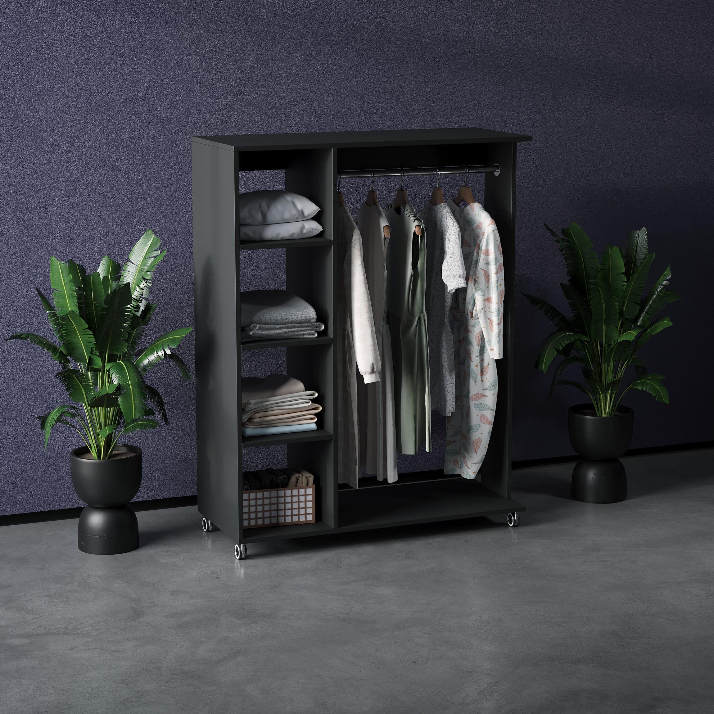 Гардеробна пересувна Model 2 зі штангою та полицями Чорний (380871)