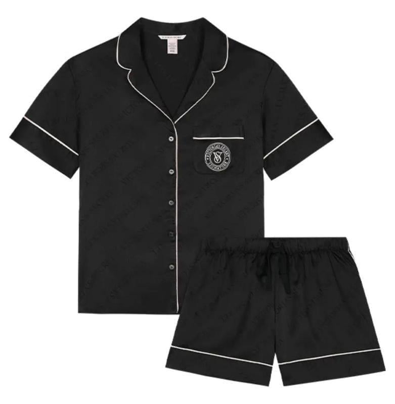 Піжама сатинова сорочка/шорти Victoria's Secret Satin Short Pajama Set New XS Чорний (26935435)