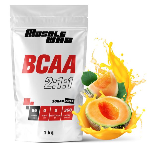 Комплекс амінокислот для росту м'язів і сушіння MuscleWay ВСАА 2:1:1 Sugar Free Диня в порошку на 100 порцій 1 кг (21-125-bcaa-mw-rs1.d) - фото 1