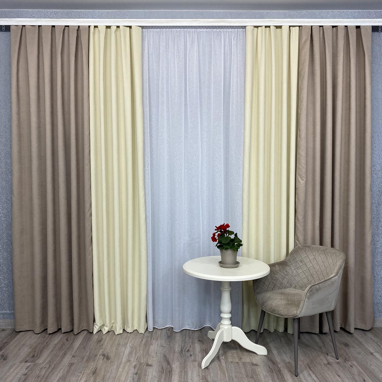 Шторы микровелюр TG Home Дуэт №450 1,50х2,70 м Капучино-кремовый (450-95/250)