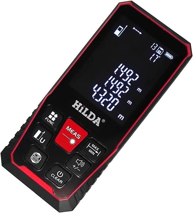 Дальномер лазерный цифровой Hilda с функцией уровня/расчетом площади 120 м Дальномер лазерный цифровой Hilda с функцией уровня/расчетом площади 120 м