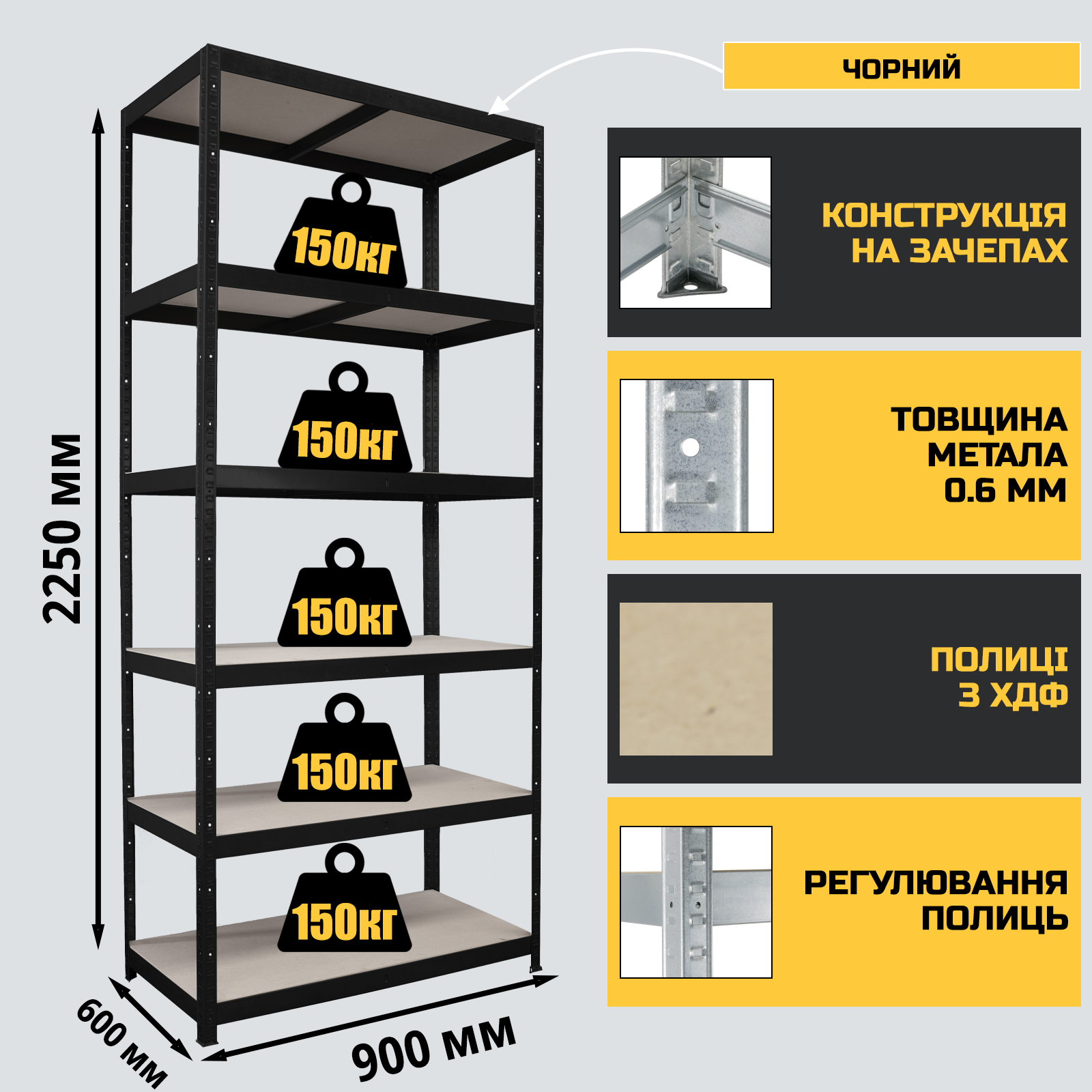 Стеллаж StahlPro Spectrum 2250x900x600 мм металлический окрашенный 6 полок ХДФ - фото 2 Стеллаж StahlPro Spectrum 2250x900x600 мм металлический окрашенный 6 полок ХДФ - фото 2
