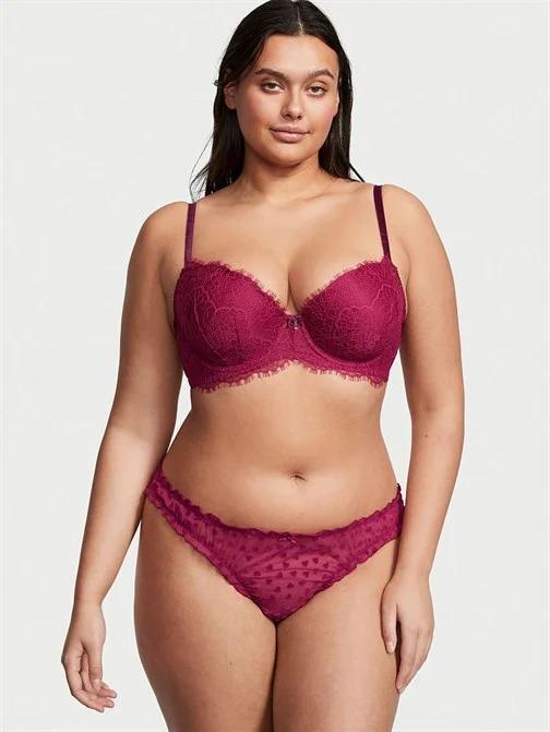 Трусики стрінги Victoria's Secret Dream Angels Flocked Mesh Ruffle Thong Panty M Бордовий (26576566)