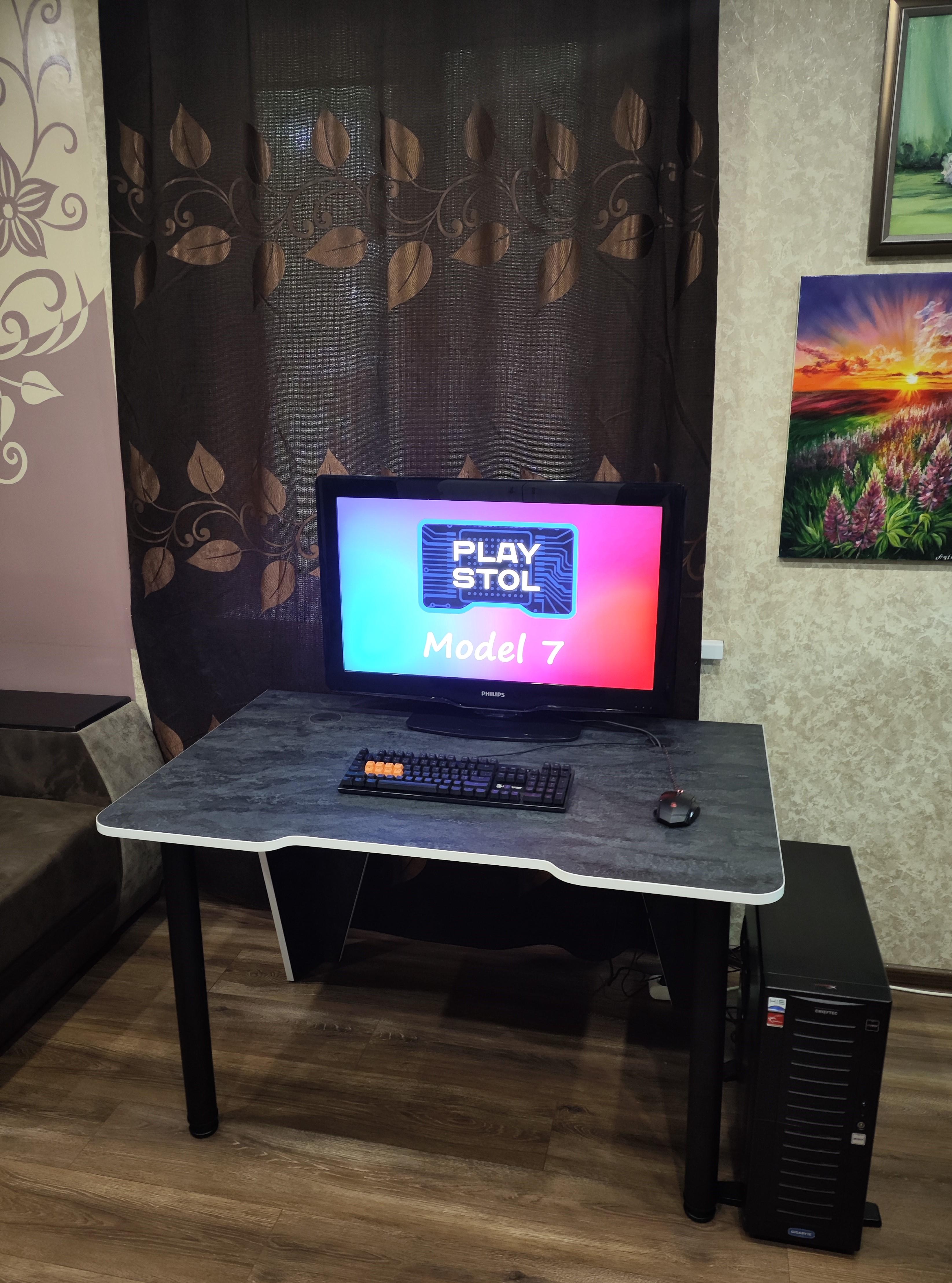 Компьютерный стол игровой геймерский PlayStol Model 7 1300х800х730 мм Угольный камень