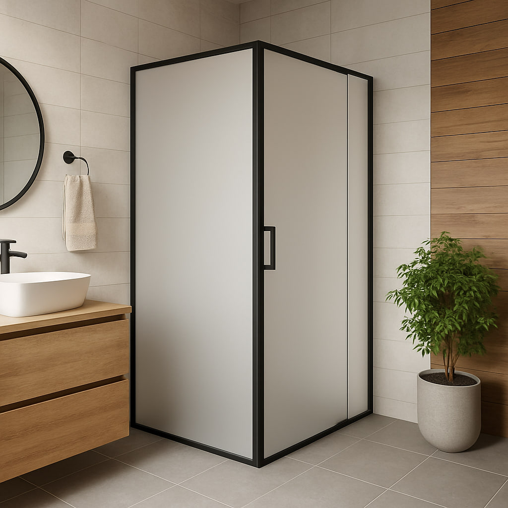 Душова кабіна без піддону Sunways Blaсk Line розсувна квадратна чорний профіль регульований скло матове 6 мм 90x90х190 см (C15559)