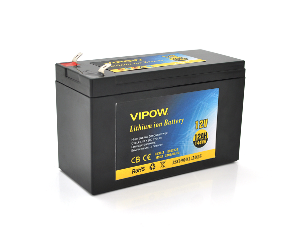 Аккумулятор литиевый Vipow 12 V 12Ah с элементами Li-ion 18650 со встроенной ВМS платой 3S6P 151х65х94/100 мм (18676)