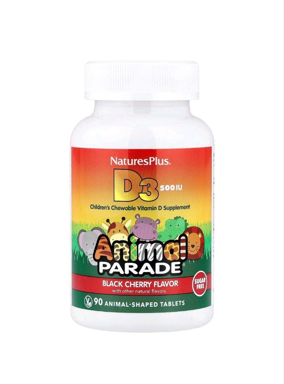 Витамин D3 для детей Natures Plus Animal Parade Vitamin D3 Black Cherry Flavor вкус вишни 90 таб. (70011NP)