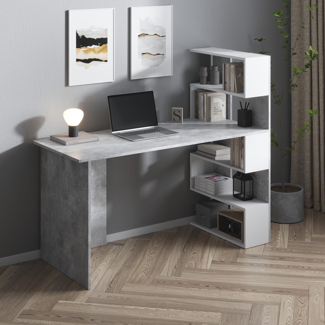 Стіл комп’ютерний Вайс M-15 1420х600х1230 мм Бетон/Білий (30642164) - фото 1 Стіл комп’ютерний Вайс M-15 1420х600х1230 мм Бетон/Білий (30642164) - фото 1