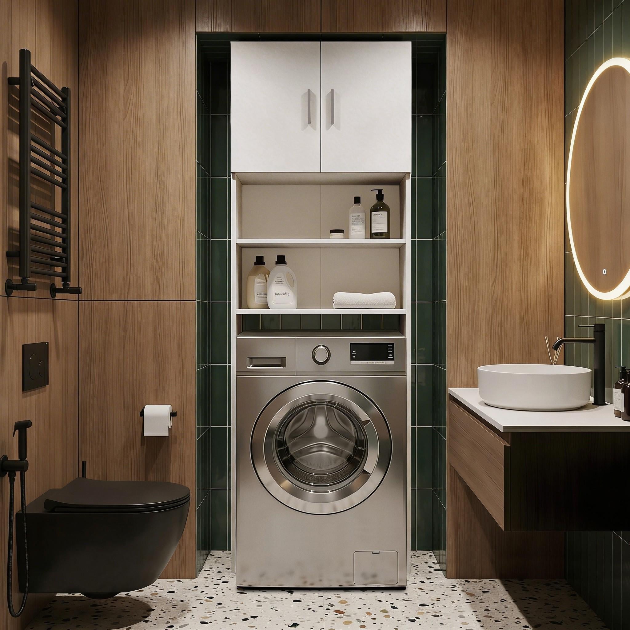 Тумба под стиральную машину в ванную GT-107 640x250x1900 мм Белый