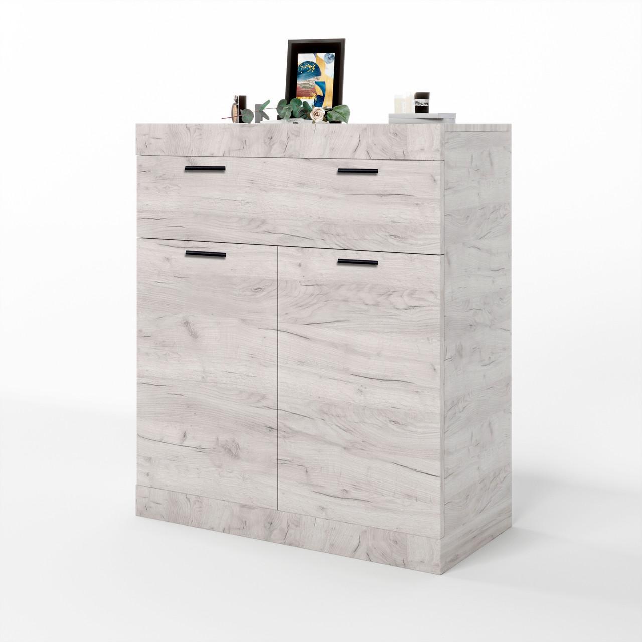 Комод с дверцей и ящиком Еверест Соната-4 80х38х94 см Дуб Крафт Белый (DTM-2699)