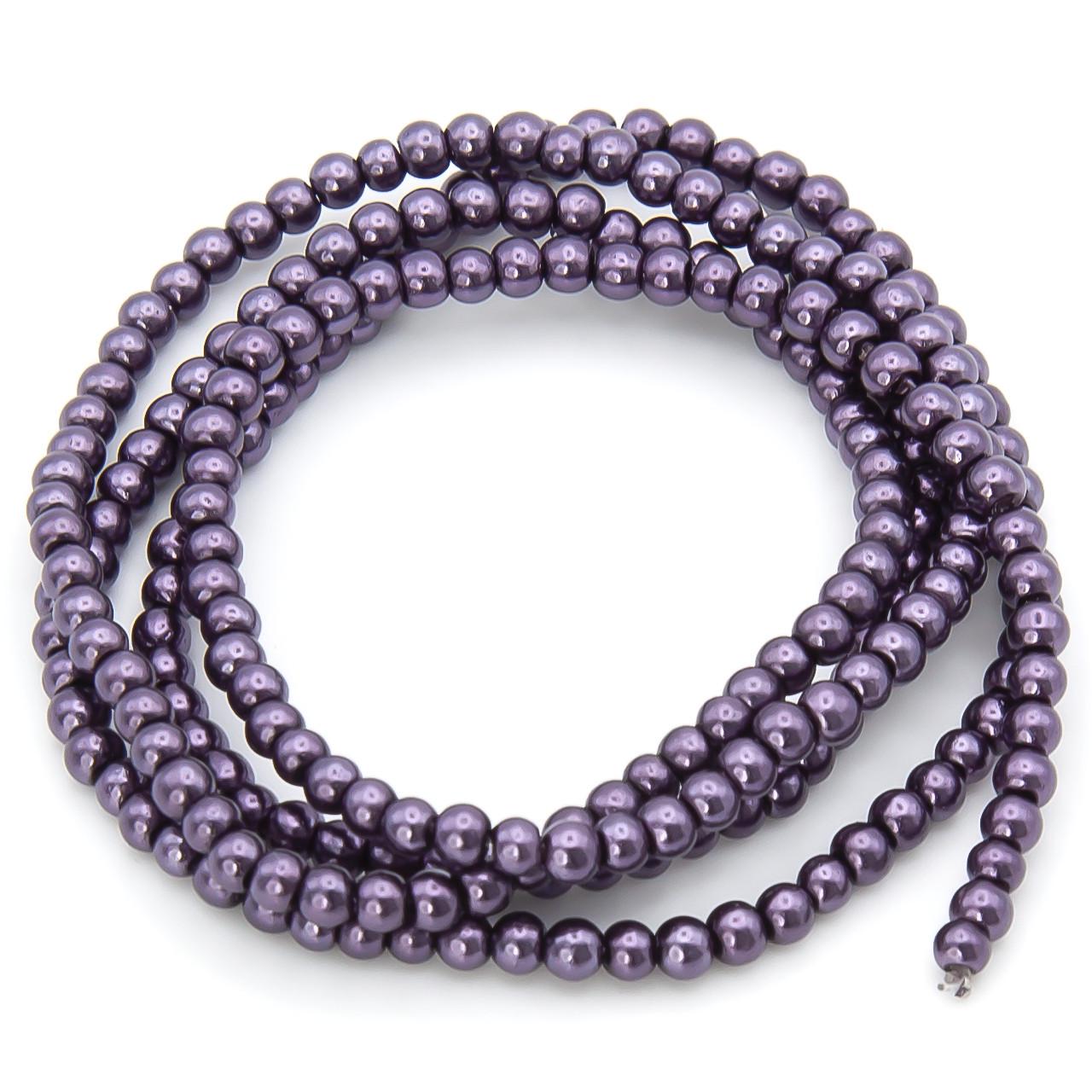 Бусины стеклянные на нитке под жемчуг 4 мм 80 см 209 шт. Фиолетовый темный (БЖ0004к97)