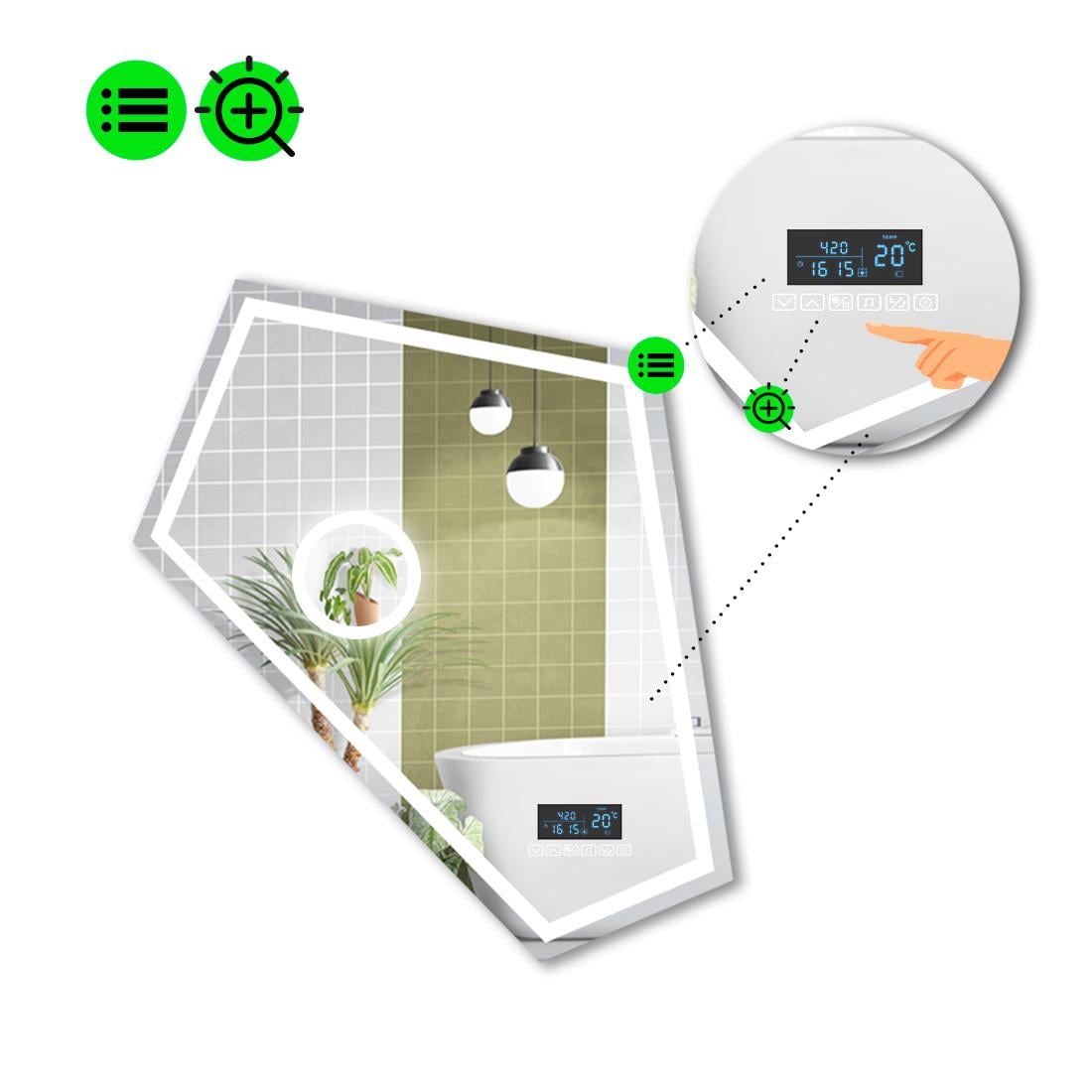 Зеркало с LED подсветкой Modulo 1 с Smart-блоком и линзой с подсветкой 140x110 см (8994411)