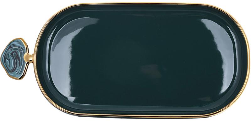 Блюдо фарфоровое Gold Line овальное с декоративной ручкой 36х16,5 см Зеленый