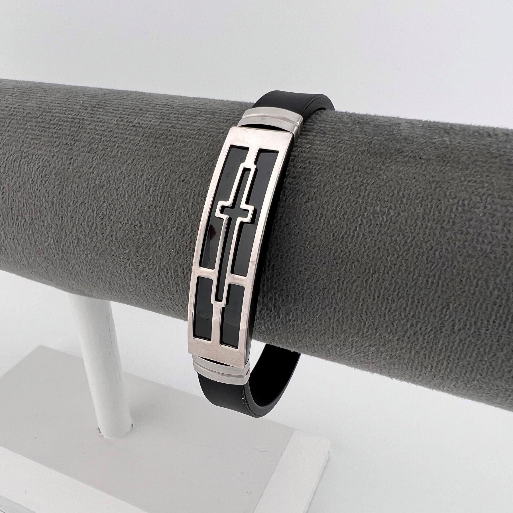 Браслет из медицинской стали крестик на силиконовом ремешке 20 см (BSS-050)