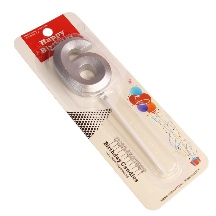 Свічка для торта цифра "6" Сріблястий (16038)