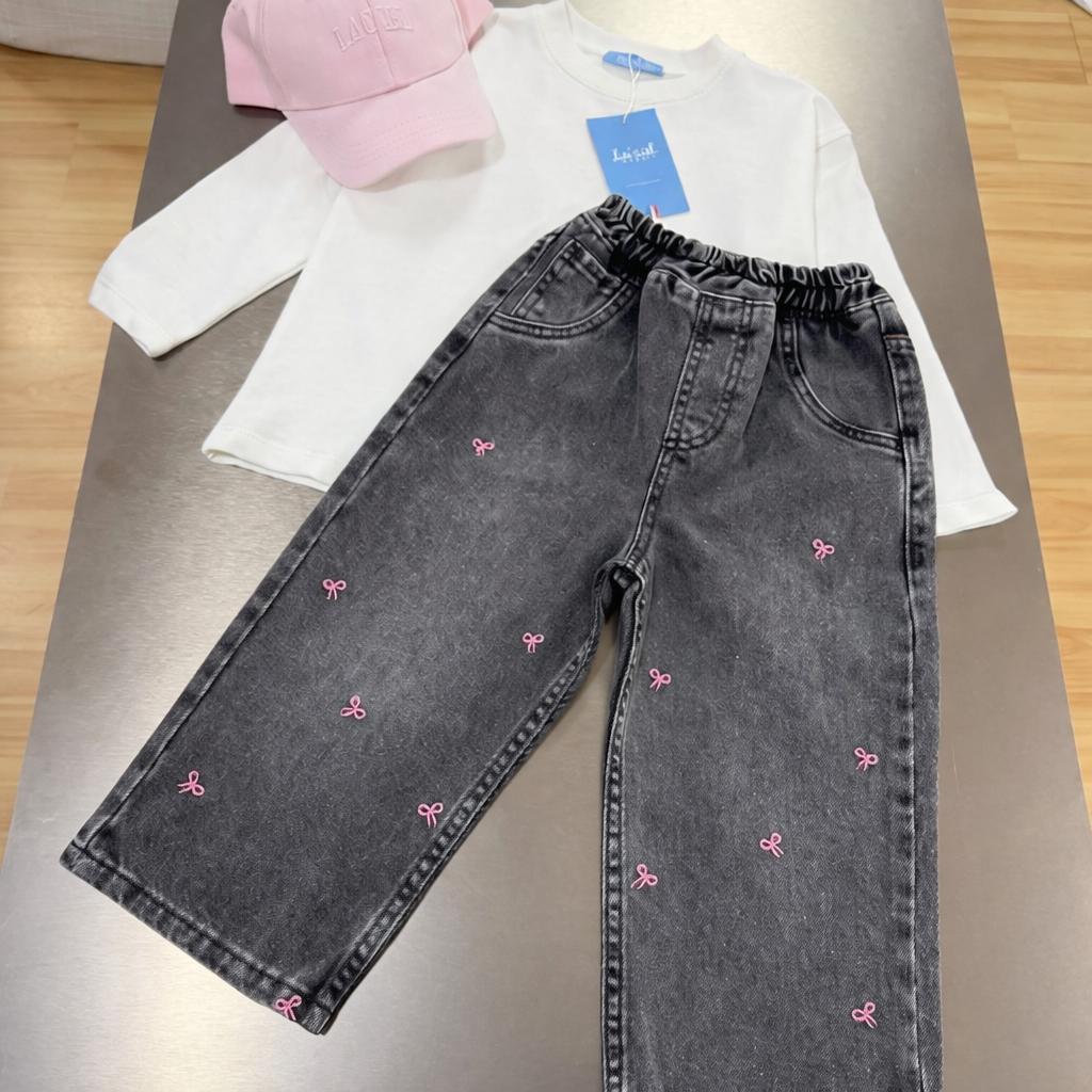 Джинсы для девочки с розовыми бантиками La'ciel 6-7 лет 122 см Серый (7878701712135)
