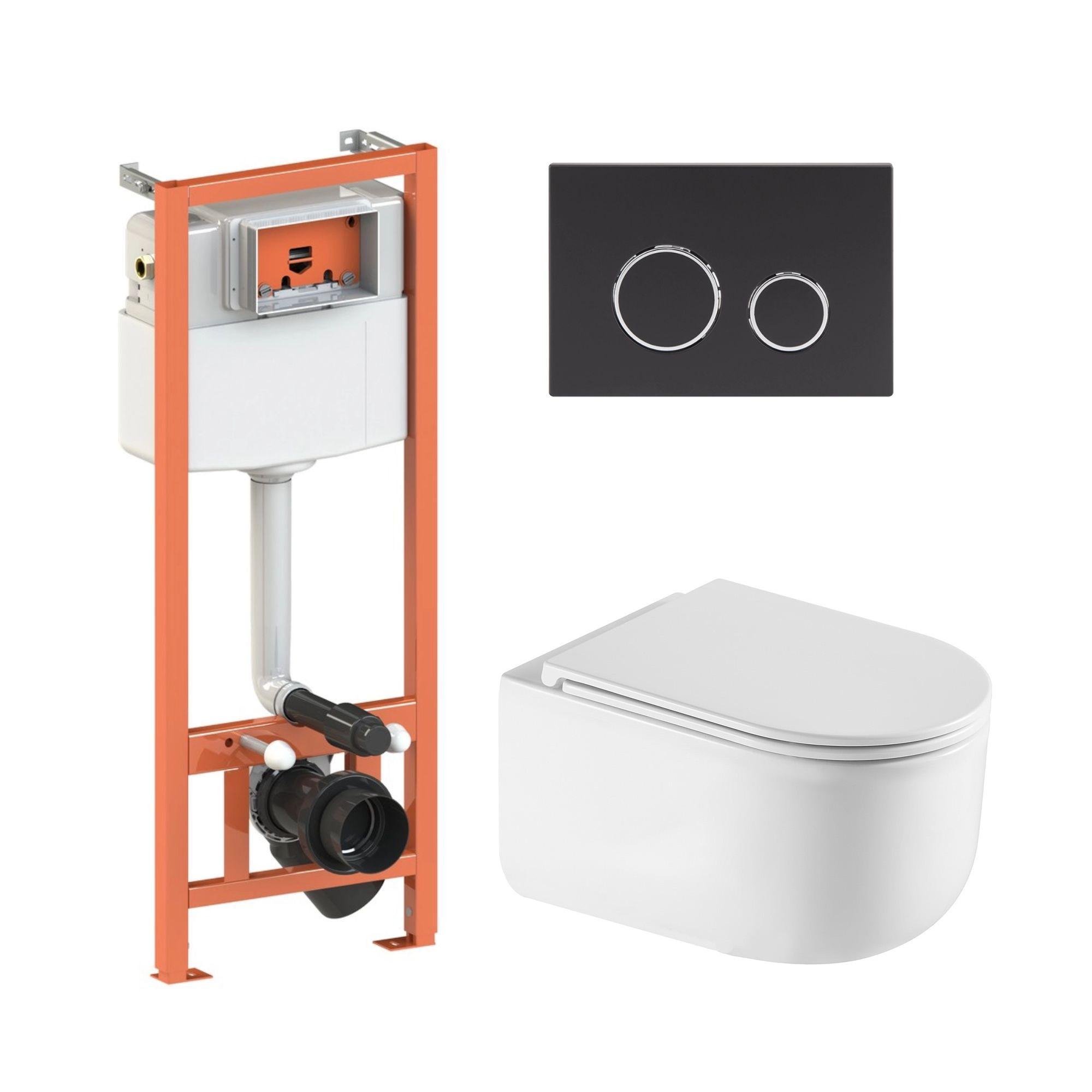 Комплект инсталляции Qtap Nest 4в1 унитаз подвесной Taurus Ultra Quiet/круглая клавиша Black Matt (24141748)