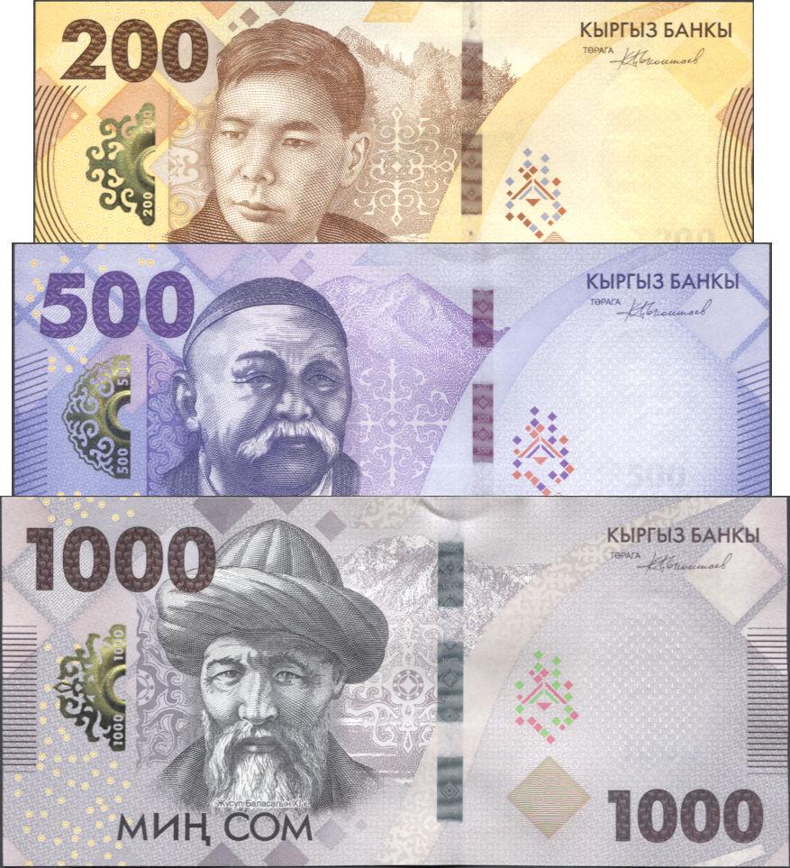 Коллекционные банкноты Кыргызстан 2023 200/500 и 1000 сомов UNC