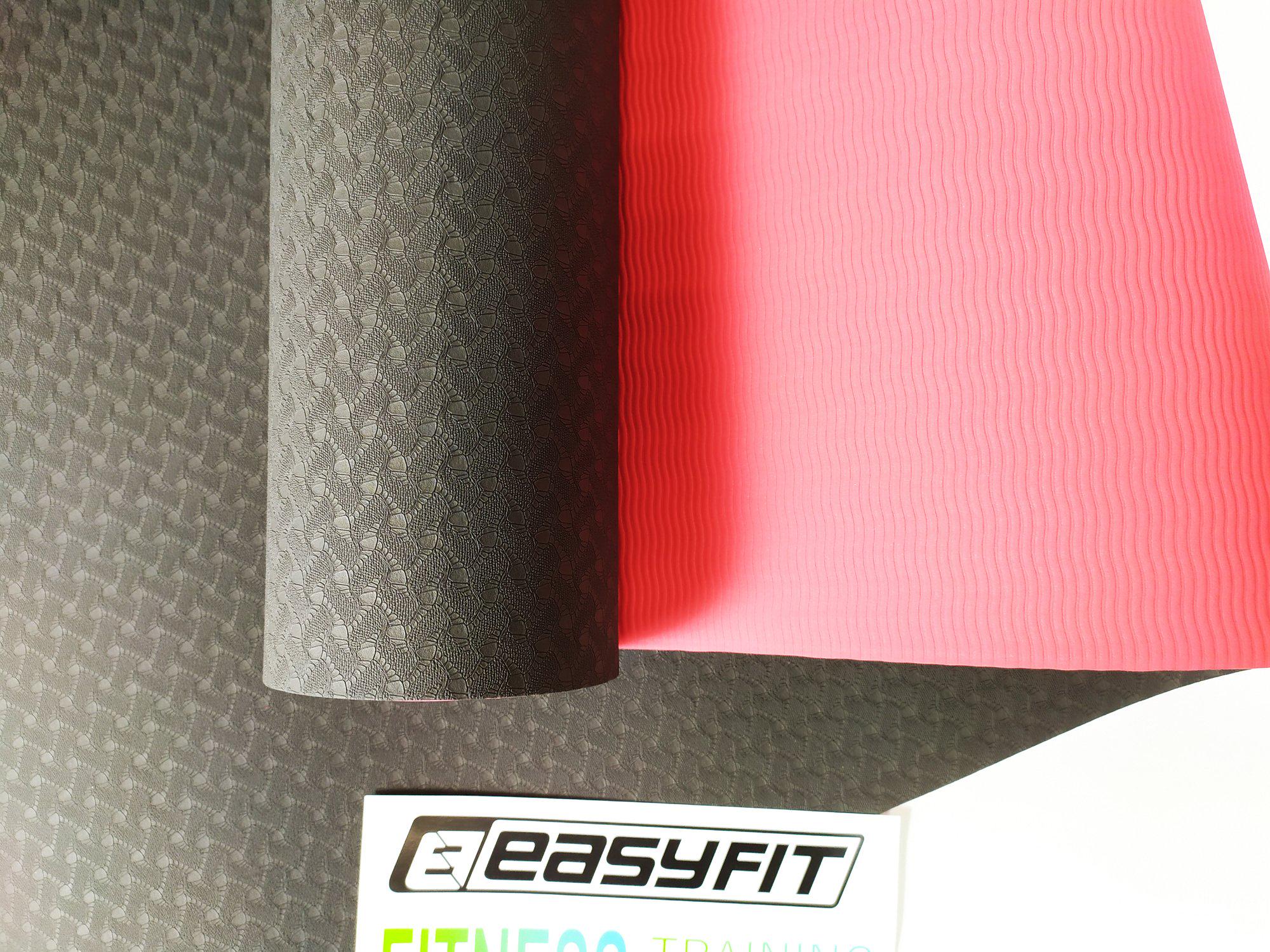 Килимок для йоги EasyFit TPE+TC 183х61 см з чохлом Чорний/Червоний (EF-TPE6BRC) - фото 3