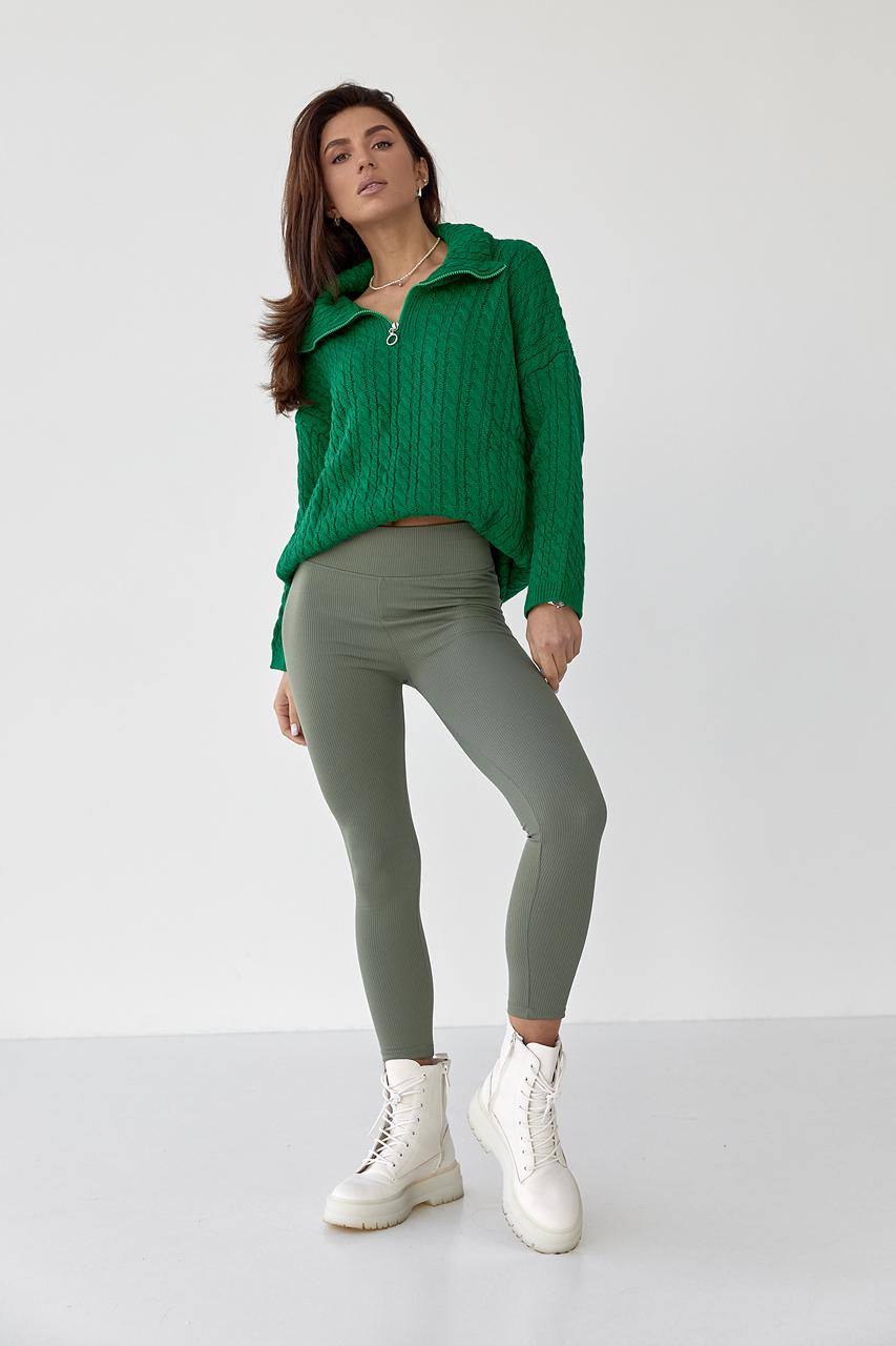 Лосини в рубчик з високою посадкою L Хакі (9540635) - фото 3