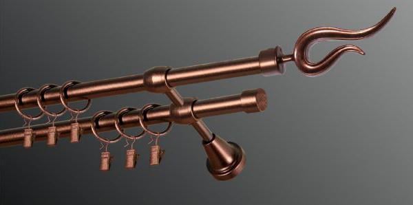 Карниз для шторы Plastidea Виола металлический двойной с прищепками D 16/16 мм 300 см Медь