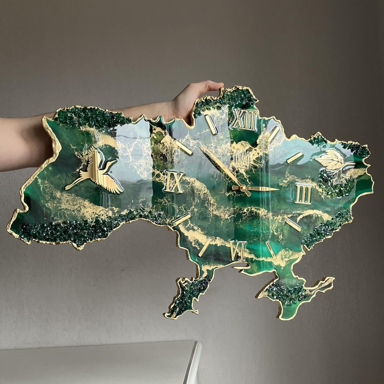 Часы настенные из эпоксидной смолы Карта Украины 70х45 см