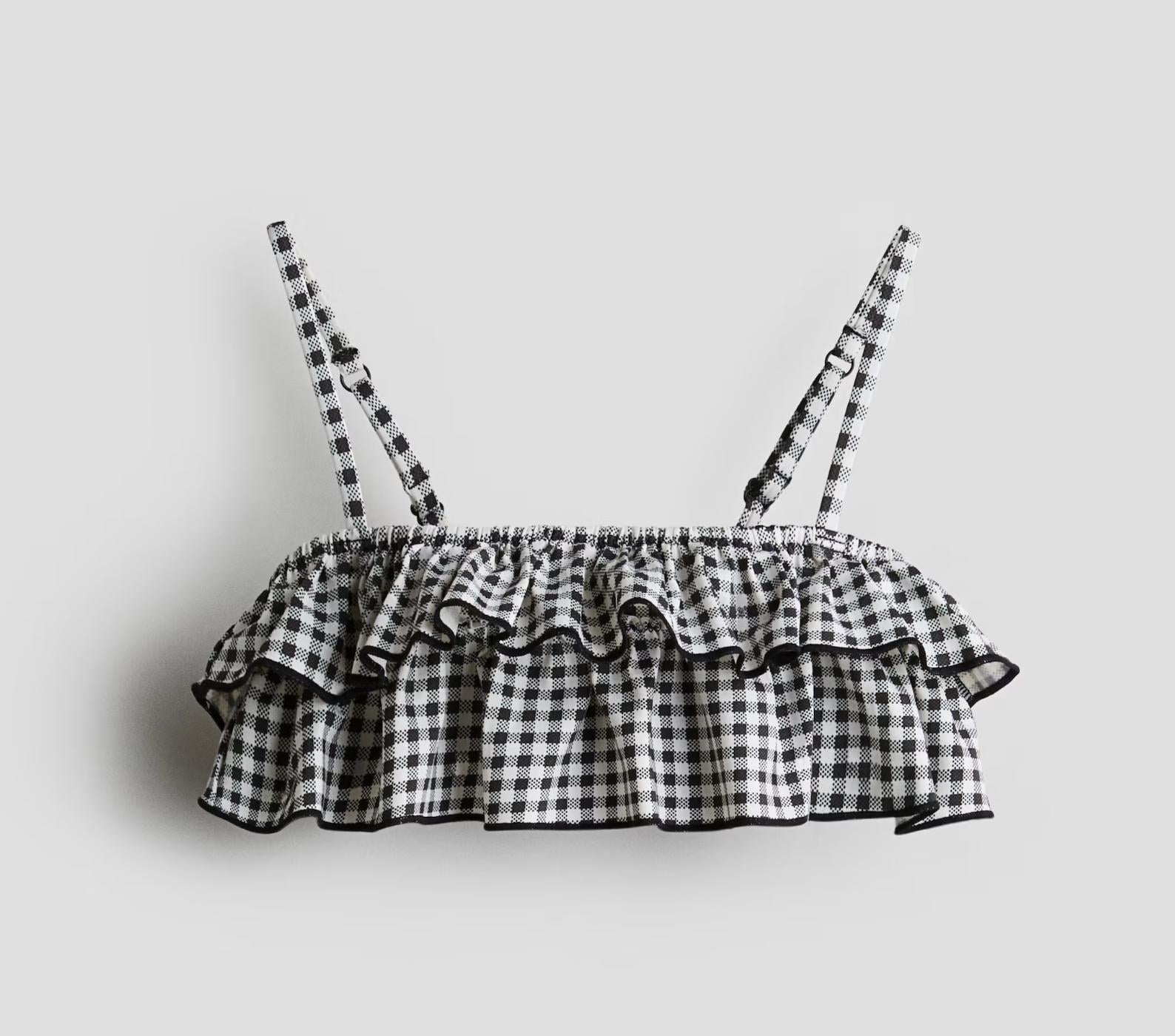 Купальный топ H&M 1284801 Клеточка 134-140 см Черный