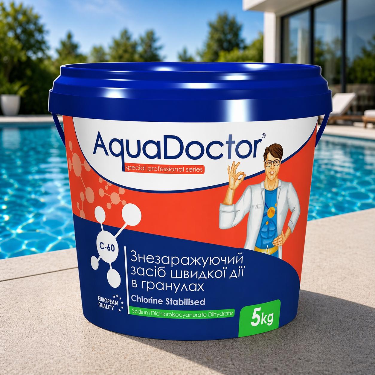 Дезинфектант на основе хлора AquaDoctor C-60 быстродействующий в гранулах 5 кг (1550)