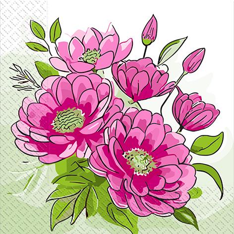 Салфетки бумажные трехслойные Марго Розовые цветы 18 шт. (N-2652)