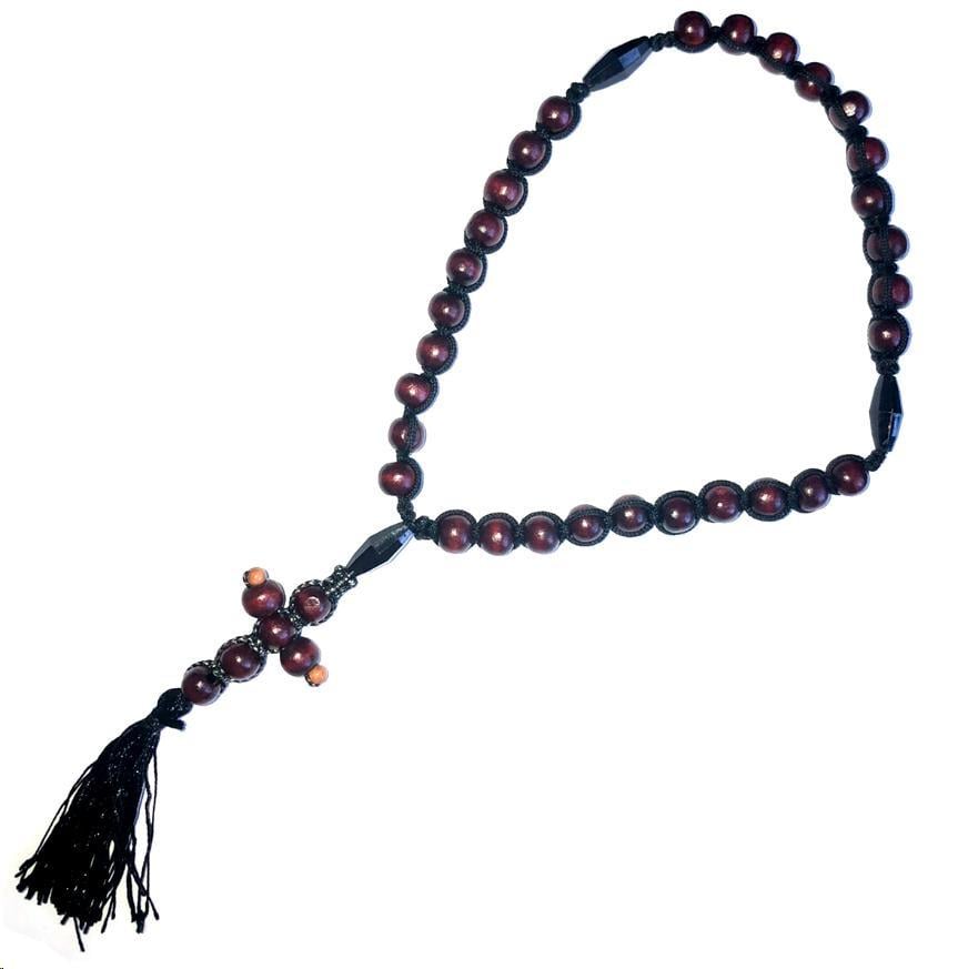 Чотки на 33 намистини плетені дерев'яні з хрестиком (651576)