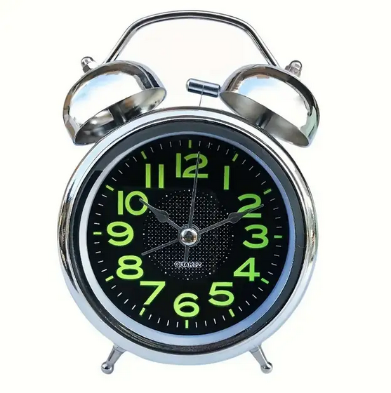 Часы настольные ретро тихие кварцевые с подсветкой и двойным звонком SAM-2533