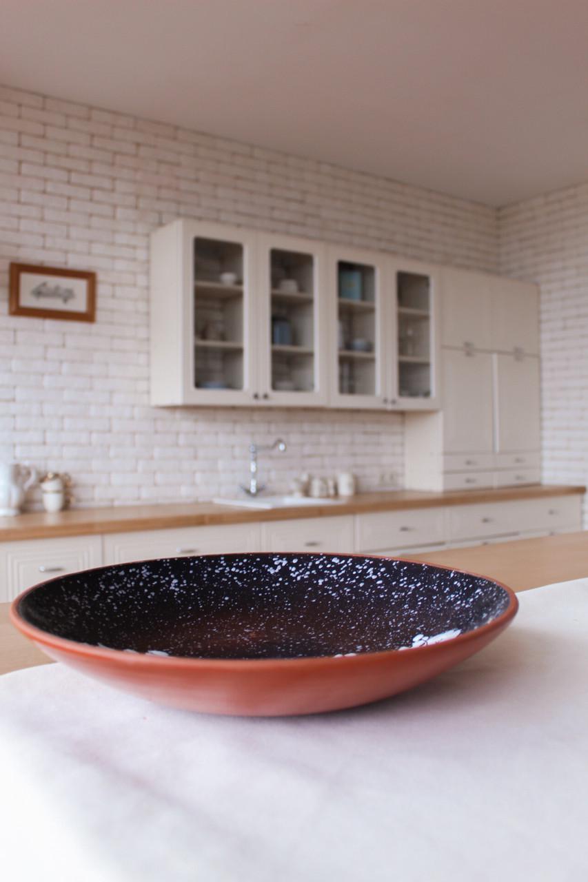 Блюдо глиняное Новогоднее Зима для утки d 38 см ручной работы - фото 3